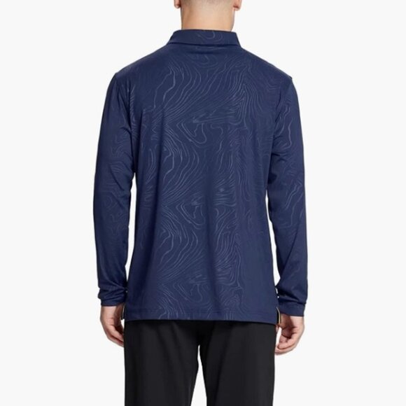 Golf Shirt Long Sleeve Casual Performance Dry Fit Embossed Polo Shirt, Blue XL - Picture 4 of 8
